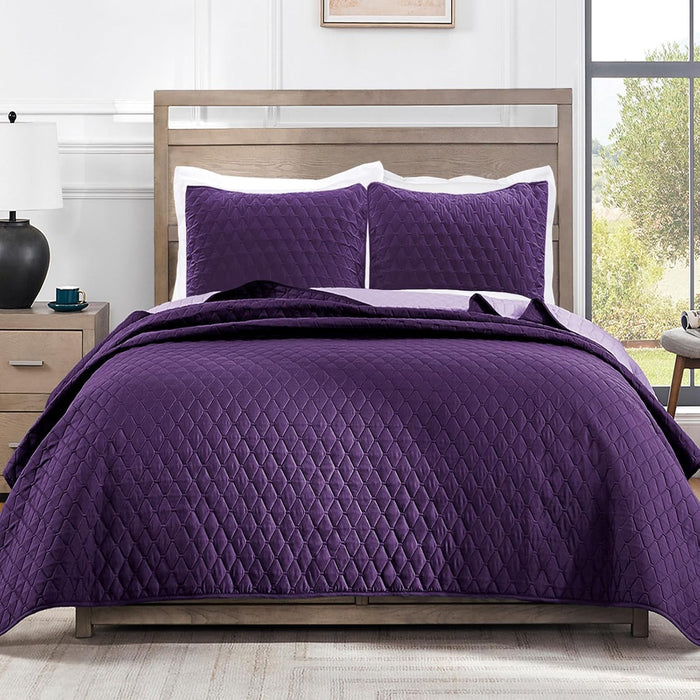 Exclusivo Mezcla Ultrasonic Reversible Full Queen Quilt Bedding Set with Pillow Shams, Lightweight Quilts Queen Size, Soft Bedspreads Bed Coverlets for All Seasons - (Grey, 90"x96")
