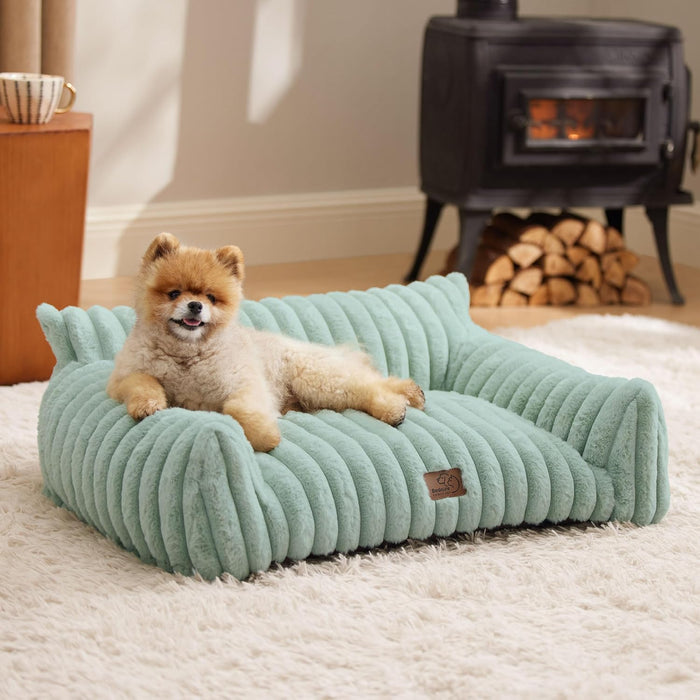 Bedsure Cute Cat Couch for Pets - Fluffy Cat beds with Premium Soft Corduroy Fleece, Fuzzy Cats beds for Indoor Cats with Removable Washable Cover, Supportive Pet Sofa, 24inch, Cream