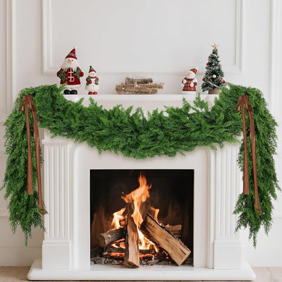 6 Ft Christmas Cedar Pine Garlands, Artificial Cedar Garland, Realistic Green Artificial Greenery Garland for Table, Mantle, Wall, Indoor, Outdoor Christmas Decorations (1, 6 FT)