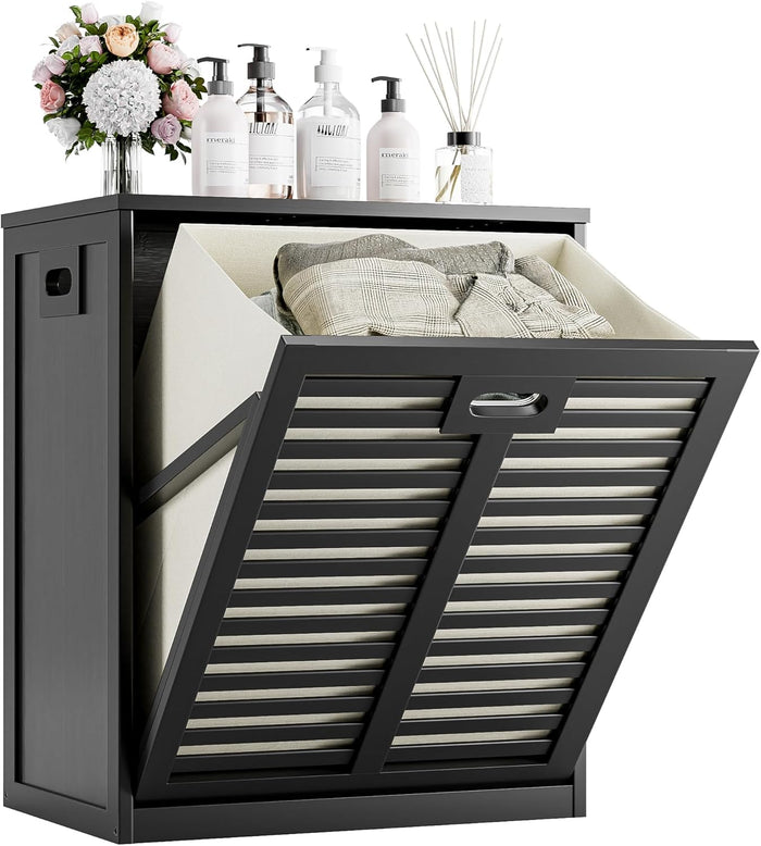 HITNET Tilt Out Laundry Hamper, Bamboo Laundry Cabinet with Hidden Removable Basket, Freestanding Clothes Storage organizer for Bedroom, Bathroom, Living Room, Natural