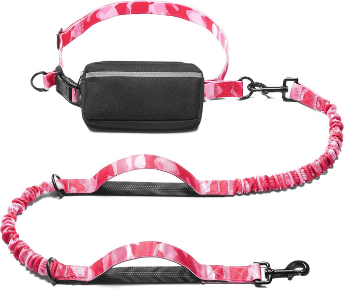 iYoShop Hands Free Dog Leash with Zipper Pouch, Dual Padded Handles and Durable Bungee for Walking, Jogging and Running Your Dog (Large, 25-120 lbs, Lavender)