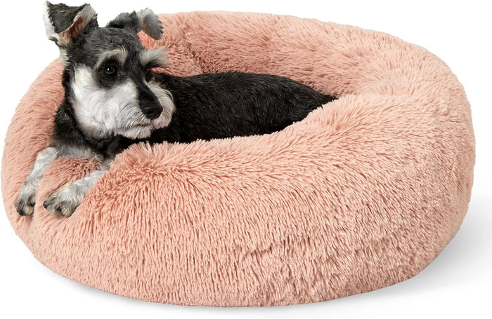 Bedsure Calming Dog Bed for Small Dogs - Donut Washable Small Puppy Bed, 23 inches Anti-Slip Round Fluffy Plush Faux Fur Large Cat Bed, Fits up to 25 lbs Pets, Camel