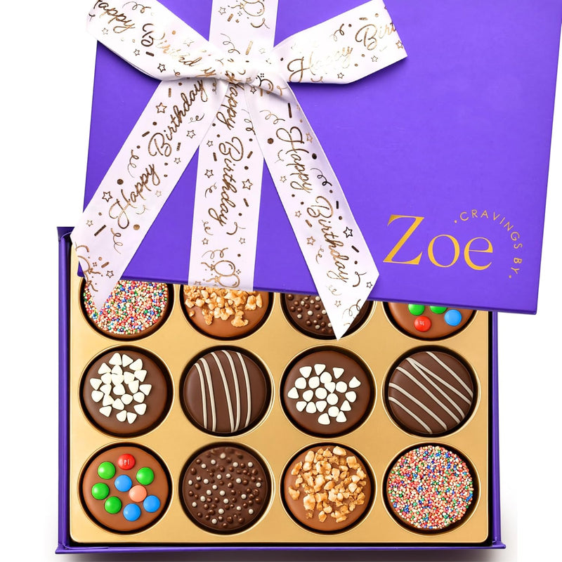 CRAVINGS BY ZOE Gourmet Chocolate Covered Cookies Gift Basket | 6 Count | Kosher Milk & Dark Belgian Chocolate Gourmet Food Gift Box | Birthday, Thank You, Candy Gifting Men Women Him Her Mom