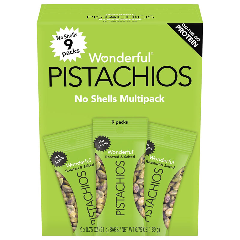 Wonderful Pistachios No Shells, 3 Flavors Mixed Variety Pack of 9 (0.75 Ounce), Roasted & Salted Nuts (4), Chili (3), Honey (2), Protein Snacks, Gluten Free, Healthy Snacks Variety Pack for Adults, Stocking Stuffers