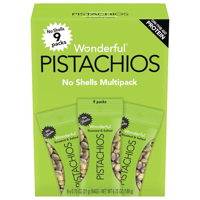 Wonderful Pistachios No Shells, 3 Flavors Mixed Variety Pack of 9 (0.75 Ounce), Roasted & Salted Nuts (4), Chili (3), Honey (2), Protein Snacks, Gluten Free, Healthy Snacks Variety Pack for Adults, Stocking Stuffers