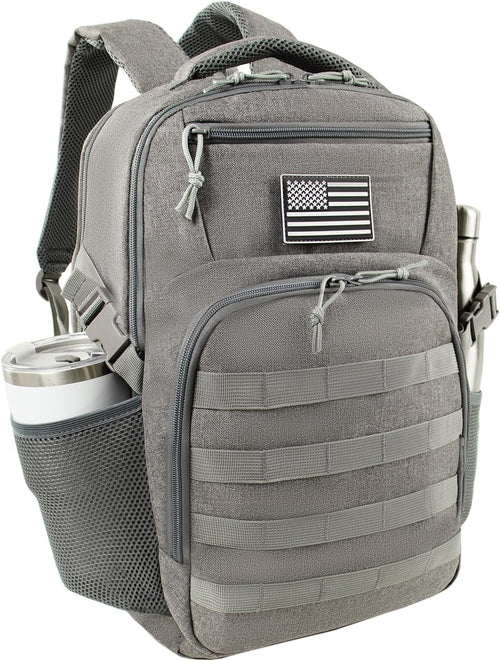15.6'' Travel Laptop Backpack for Men, 30L Tactical College Backpacks with Water Pouches Both Sides, Portable Backpack for Men Women Business Work Bag Fight Approved - Grey Backpack