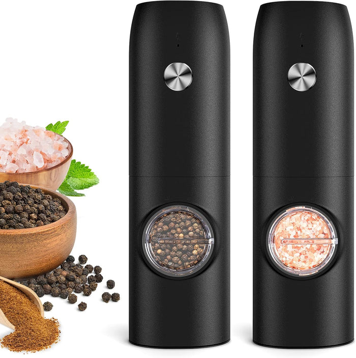 Electric Salt and Pepper Grinder Set：Rechargeable Automatic Pepper Mill Grinder with LED House Warming Gifts New Home, USB Adjustable Coarseness shakers, One-Hand Operation for Kitchen Appliances