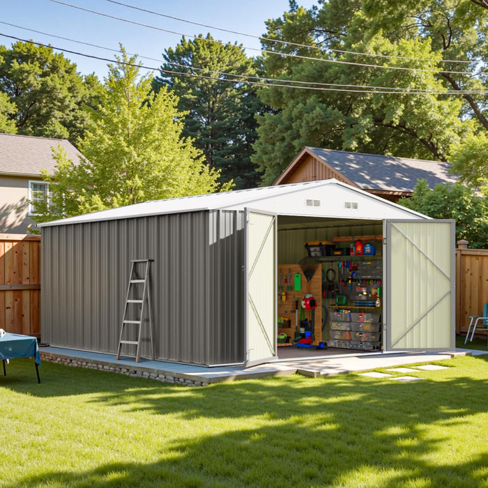 Patiowell 5x3 FT Outdoor Storage Shed, Tool Shed with Sloping Roof and Lockable Door, Metal Shed for Backyard Garden Patio Lawn, Brown