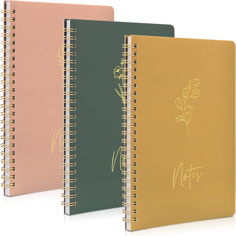 ZICOTO Aesthetic Spiral Notebook Set of 3 For Women - Cute College Ruled 8x6 Journal/Notebook with Large Pockets And Lined Pages - Perfect Supplies to Stay Organized at Work or School