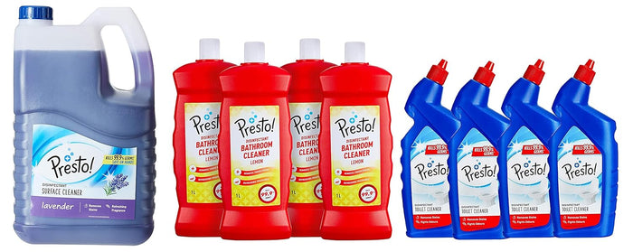 Amazon Brand - Presto! Disinfectant Surface & Floor Cleaner Liquid | Lavendar | 2 Litre | 1 Can | Kills 99.9% Germs | Removes Stains | Safe On Hands
