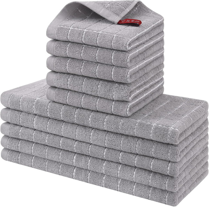 Homaxy Kitchen Towels and Dishcloths Set, 12 x 12 and 13 x 28 Inches, Set of 8 Bulk Cotton Terry Kitchen Towels Set, Checkered Designed, Soft and Super Absorbent Dish Cloths, Black