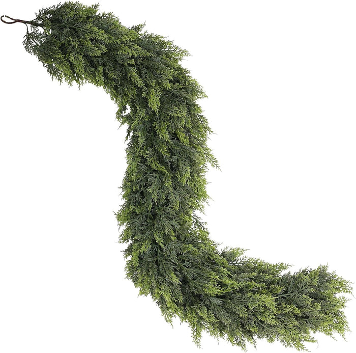 Christmas Cedar Garland - 9ft Artificial Cedar Garland Faux Lush Green Fake Pine Needles for Fireplace,Table,Window,Stairs,Mante,Holiday Indoor Outdoor Xmas Decor(1PCS)