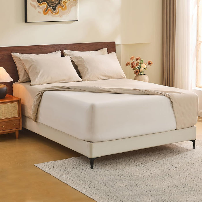 MEISHANG 100% French Pure Linen Sheets King Size - Bed Sheets 4 Piece Sets, Soft Durable Flax Linen, Anti-Tear Breathable Oeko-Tex Certified with 16" Deep Pocket (Orange)