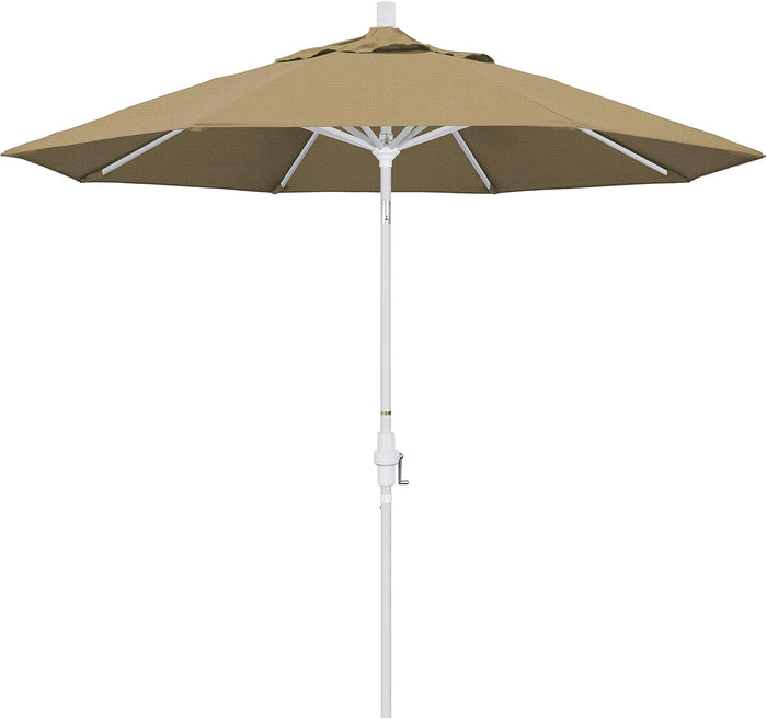California Umbrella 9' Round Aluminum Market Umbrella, Crank Lift, Collar Tilt, White Pole, Black Olefin
