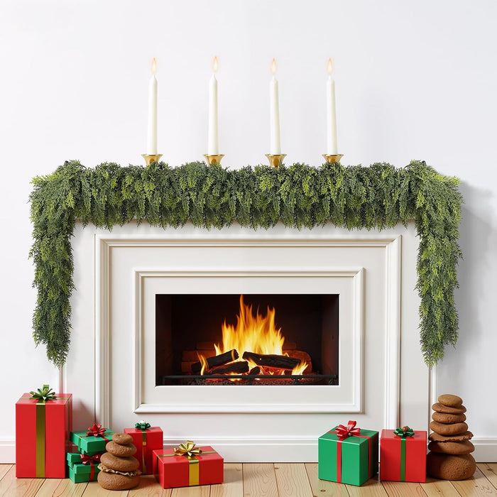 6 ft Christmas Garland, Cedar Garland, Real Touch Cypress Garlands, Green Artificial Greenery Garland for Mantel Indoor Outdoor Christmas Decorations