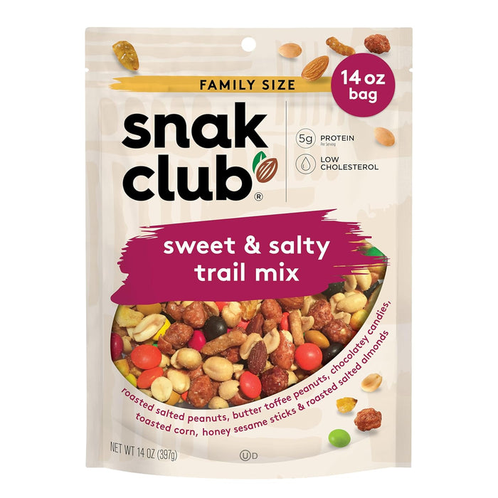 Snak Club Peanut Butter Chocolate Trail Mix with Peanuts, Peanut Butter M&M’S, Toffee Peanuts, and Pretzels, 11 oz Resealable Bag