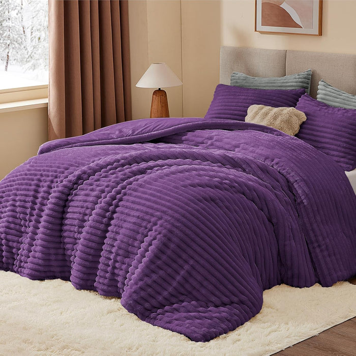 BEDELITE Fleece Queen Comforter Set -Super Soft & Warm Fluffy Cream White Bedding, Luxury Fuzzy Heavy Bed Set for Winter with 2 Pillow Cases