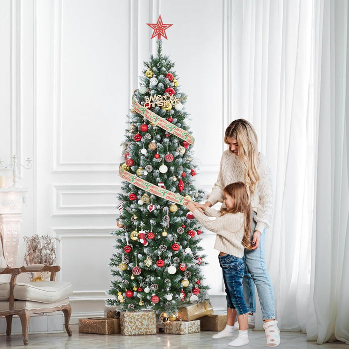GAOMON Pencil Christmas Tree,6FT Artificial Pre-Lit Christmas Tree, Xmas Tree with Metal Stand, Artificial Tree for Home Party Office Holiday Decoration