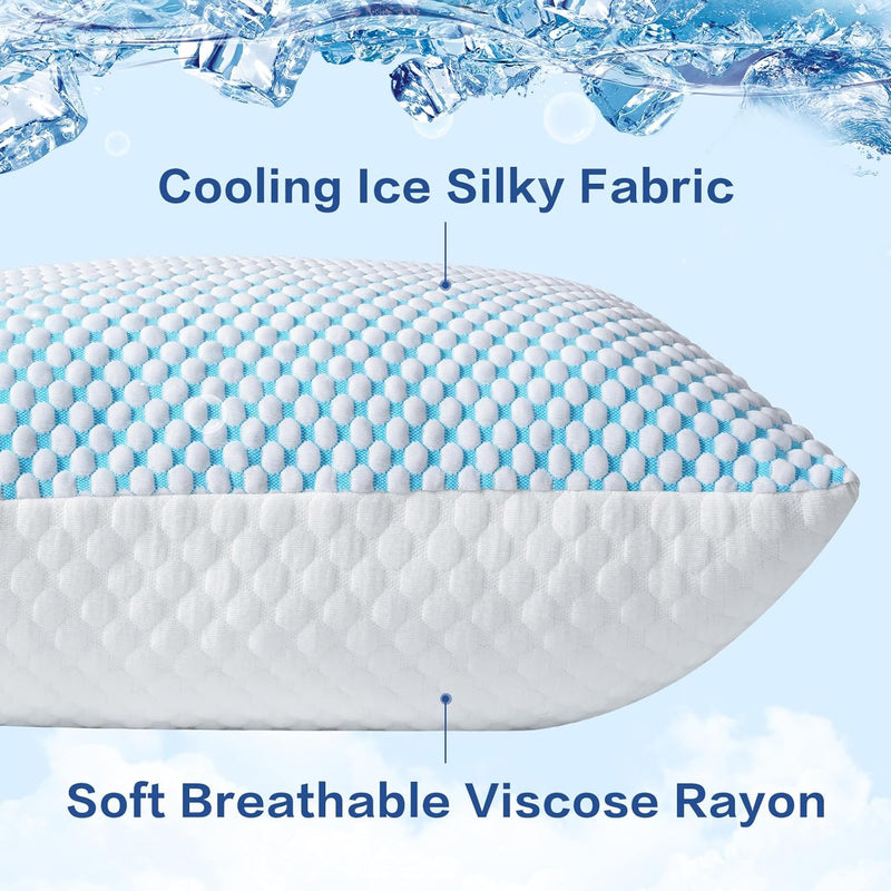EASELAND Firm Pillow Shredded Memory Foam(Adjustable Loft), Cooling Breathable for Sleeping Standard Size 2 Pack