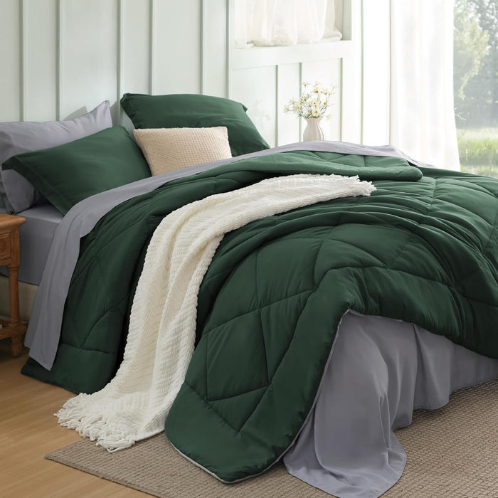 Bedsure Queen Comforter Set - 7 Pieces Reversible Grey Bedding, Queen Size Bed Set for All Seasons, Bed in a Bag with Down Alternative Comforter, Sheets, Pillowcases & Shams