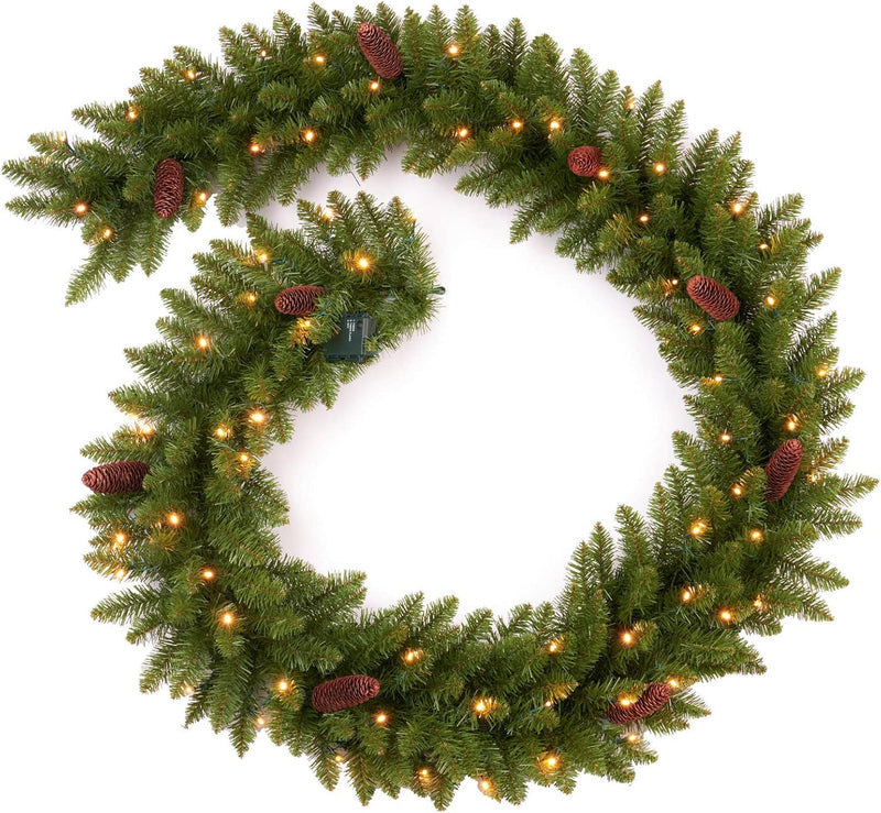 9Ft Pre-Lit Christmas Garland, Plug in, Green, 50 Clear Lights, Fireplace Stairs Mantle Door Indoor Outdoor, Decorated with Pine Cones