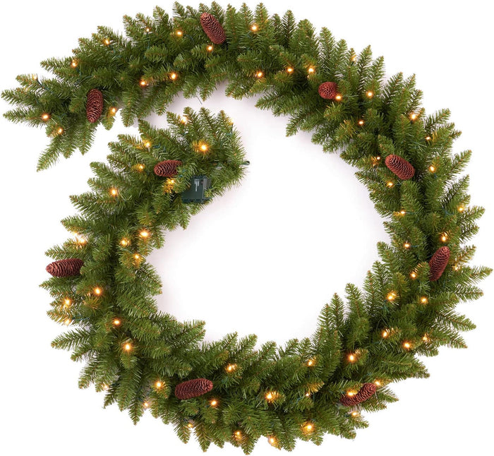 9Ft Pre-Lit Christmas Garland, Plug in, Green, 50 Clear Lights, Fireplace Stairs Mantle Door Indoor Outdoor, Decorated with Pine Cones