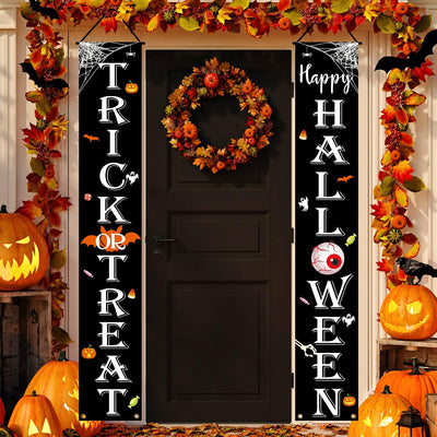 Halloween Decorations Outdoor TRICK OR TREAT Happy HALLOWEEN Banner Porch Sign Decor Halloween Door Decorations for Home Indoor Outdoor Wall Party