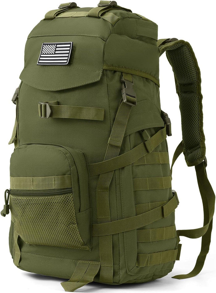 50L Tactical Backpack for Men and Women, Water-Resistant Molle Rucksack, Large Military Assault Pack for Hiking, Hunting, Camping, Gym & Outdoor Survival Khaki