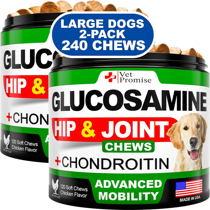 Vet Promise Glucosamine for Dogs - Hip and Joint Supplement for Dogs - Glucosamine Chondroitin - Joint Pain Relief Pills - MSM - Advanced Health Support Supplement - 120 Mobility Chews - Made in USA