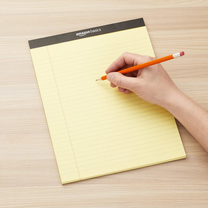 Amazon Basics 50 sheet Wide Ruled Lined Writing Note Pad, 8.5" x 11.75", 12-Pack, 600 Perforated Sheets, Canary