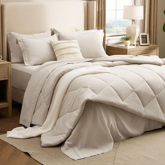 Bedsure 7 Pieces Queen Comforter Set Premium Series, Hotel Luxury Soft Bed in a Bag, Goose Down Alternative, Safe for Sensitive Skin Bedding Comforter All Season Medium Warmth, Black Queen Size,