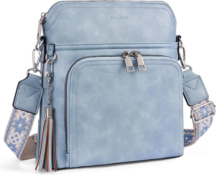Roulens Crossbody Purse for Women Vegan Leather Medium Crossbody Wallet Bag for Travel Women Shoulder Handbags with Tassel