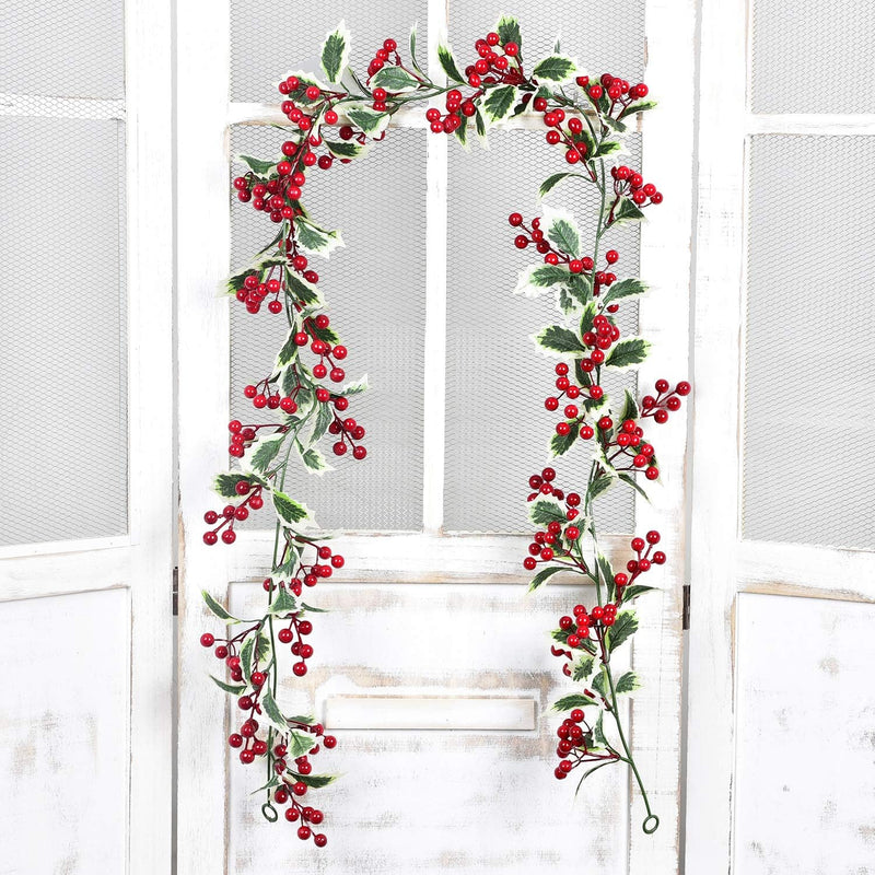 DearHouse 6FT Red Berry Christmas Garland, Flexible Artificial Berry Garland for Indoor Outdoor Home Fireplace Decoration for Winter Christmas Holiday New Year Decor