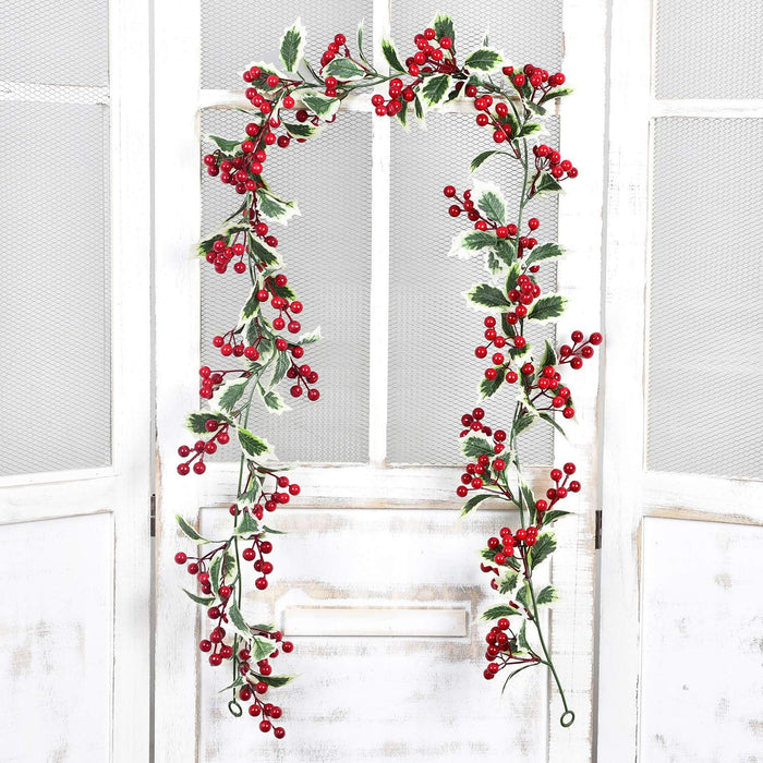 DearHouse 6FT Red Berry Christmas Garland, Flexible Artificial Berry Garland for Indoor Outdoor Home Fireplace Decoration for Winter Christmas Holiday New Year Decor