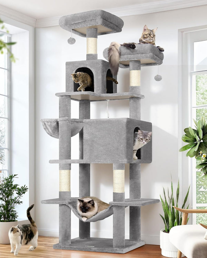 Globlazer Cactus Cat Tree Tower 76-Inch Extra Tall Multi-Level Cat Furniture with Cozy Condos,Interactive Toys and Perches for Large Cats, Perfect for Climbing, Scratching, and Play, F76, Green