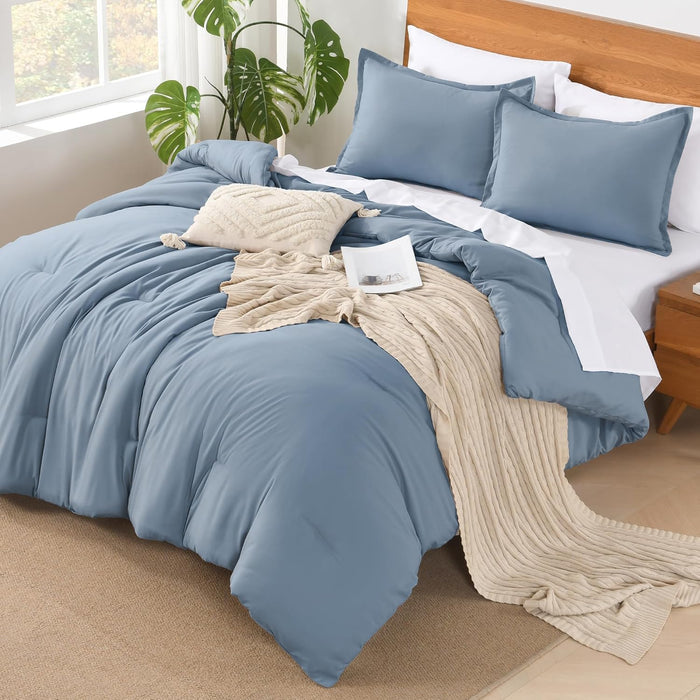 Andency King Size Comforter Set - 7 Pieces Bed in a Bag King Bedding Comforter Sets Oatmeal, Winter Solid Soft Lightweight Comforter with Fitted Sheets, Flat Sheets, Pillowcases & Shams