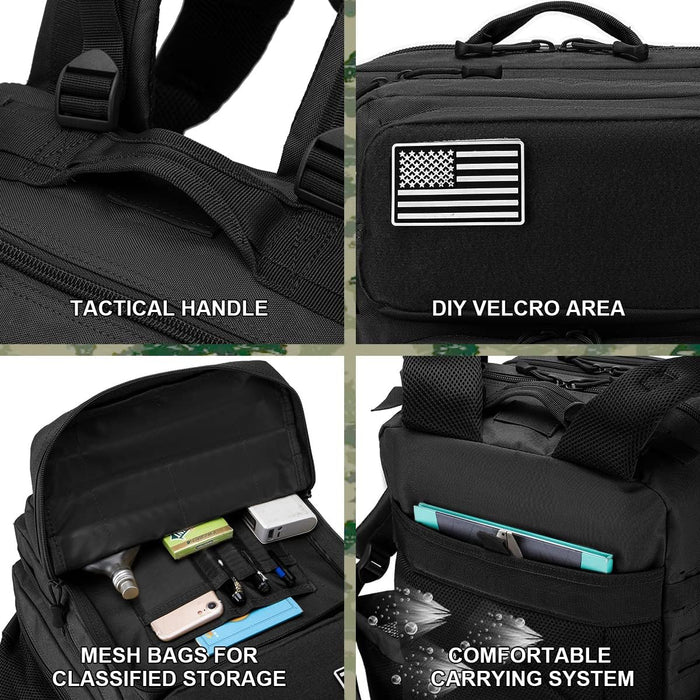 50L Military Tactical Backpack for Men,Water Resistant Day Backpack Molle Army 3 Days Assault Pack Bug Out Bag,Heavy Duty Hiking Treeking Gym Rucksack Black