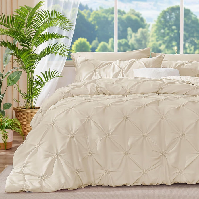 BEDELITE Pink Twin Comforter Set - 2 Peices Boho Pintuck Bedding Comforter Sets, Lightweight Soft & Warm Twin Bedding Sets with 1 Pillowcase for All Season