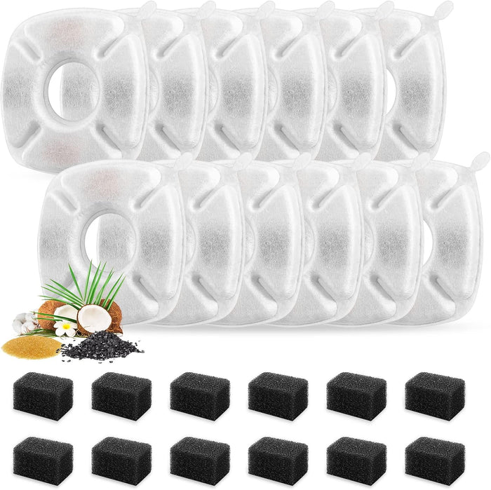 28 Pcs Cat Water Fountain Replacement Filters-14 Pack Water Fountain Filters 14 Pack Pre-Filter Sponges, Pet fountain replacement filters Fit for 95oz/2.8L Cat Pet Fountain, white + black
