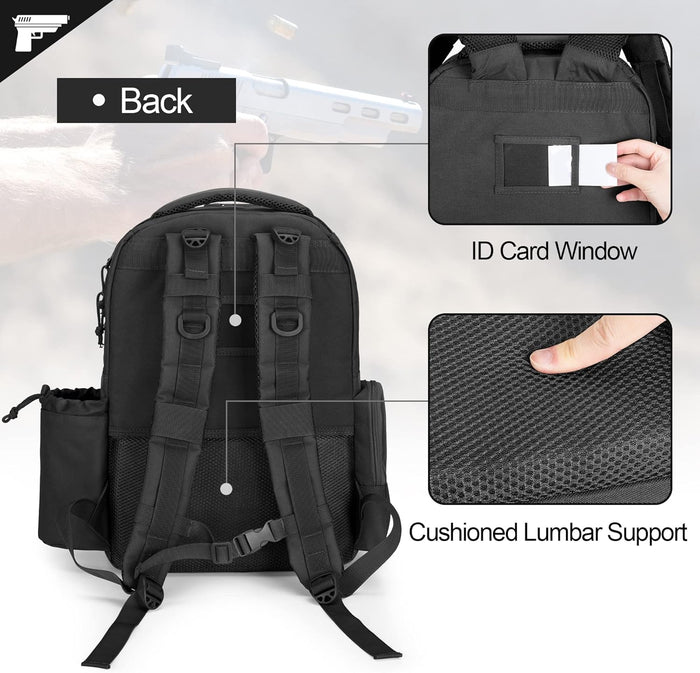 Tactical Pistol Backpack for 4 Handguns and 12 Mags, Gun Range Backpack with TSA Lock and Padded Shoulder Straps, Black
