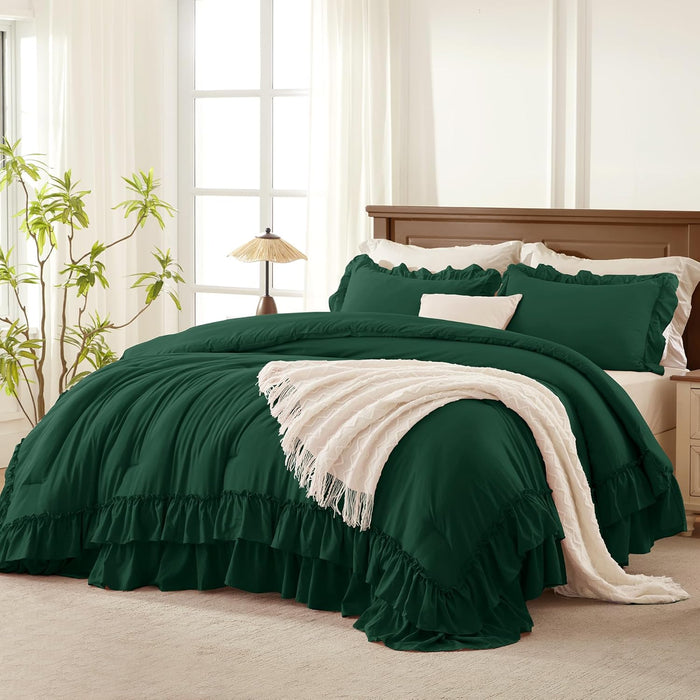 Andency White Comforter Set Queen Size, Lightweight Fluffy Farmhouse White Ruffle Bedding Set, Soft Microfiber All Season Shabby Chic Bed Comforter Set 3 Pieces(1 Ruffle Comforter 2 Pillowcases)