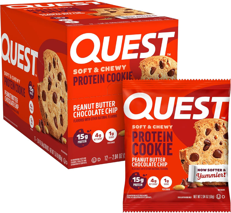 Quest Nutrition Chocolate Chip Protein Cookie, 15g Protein, 1g Sugar, 2g Net Carbs, Keto Friendly, High Protein, Low Carb; 12 Count