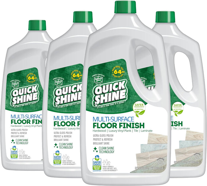 Quick Shine Multi Surface Floor Finish 64oz | Cleaner & Polish to use on Hardwood, Laminate, Luxury Vinyl Plank LVT, Tile & Stone | Safer Choice w/Clean Shine Technology | Shine-Protect-Refresh