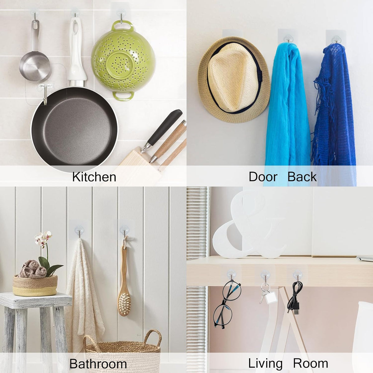 Adhesive Hooks, 32 Pack 33lb(Max) Sticky Hooks, Transparent Reusable Removable Adhesive Hooks for Hanging, Wall Hooks for Hanging Can be Use for Kitchen Bathroom Shower Outdoor Home Improvement