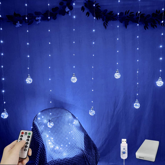 YOLIGHT Wishing Ball Curtain Lights 200 LED Window Curtain String Lights with Remote, USB Battery Powered Twinkle Globe Fairy Lights for Wedding Party Bedroom Christmas Decoration (Warm White)