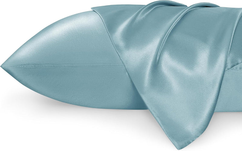Bedsure Satin Pillowcase, Similar to Silk Pillow Cases Queen Size Set of 2, Cooling Pillow Case for Hot Sleepers with Envelope Closure, Gifts for Women Men, Silver Grey, 20x30 Inches, 2pcs