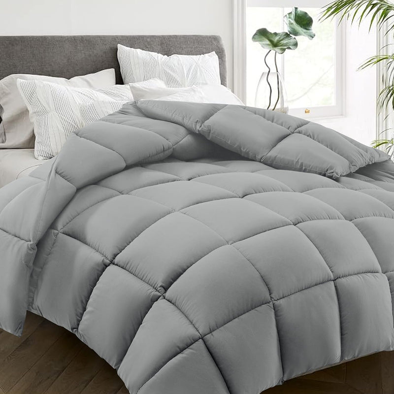 HYLEORY Queen Comforter, All Season Down Alternative Duvet Insert, Winter Warm Quilted Bed Comforter with Corner Tabs,Machine Washable, Dark Grey, 88x88 Inch