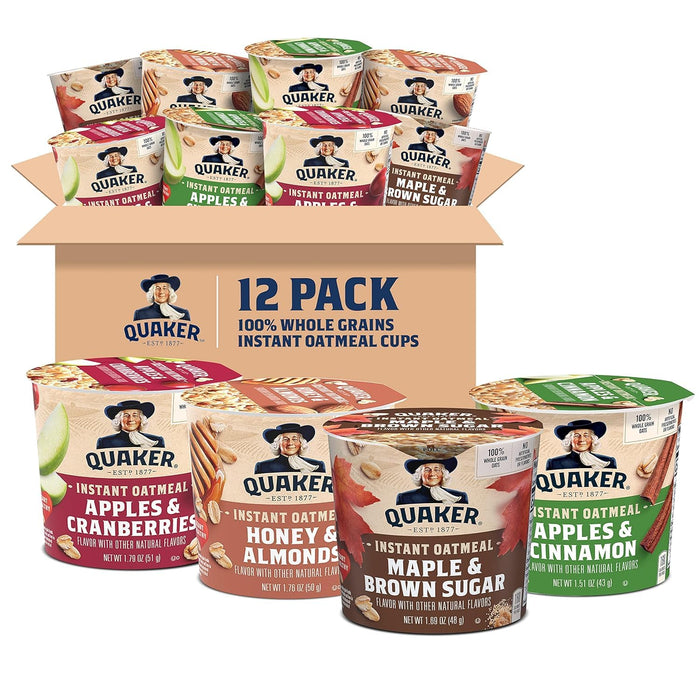 Quaker Instant Oatmeal Express Cups, Maple & Brown Sugar, 1.69 Ounce (Pack of 12)