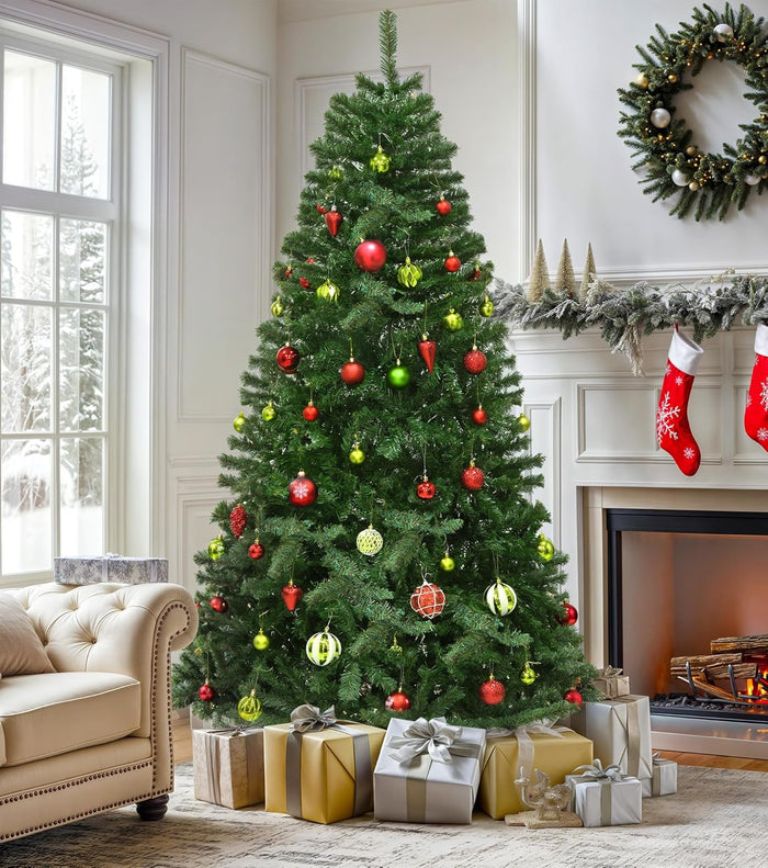 DWVO Unlit Full Artificial Christmas Tree 7.5ft, Green Realistic Fake Spruce Christmas Xmas Tree with 880 Branch Tips and Foldable Stand Easy Assembly Seasonal Holiday for Home Office Party Decoration