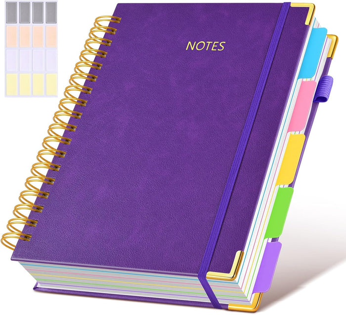 Hardcover Spiral Notebook Journal with Removable Dividers Tabs, 300 Pages Leather 5 Subject Notebook College Ruled, 8"x10" Large B5 Notebooks for Work School Note taking, Lined Journal for Women, Pink